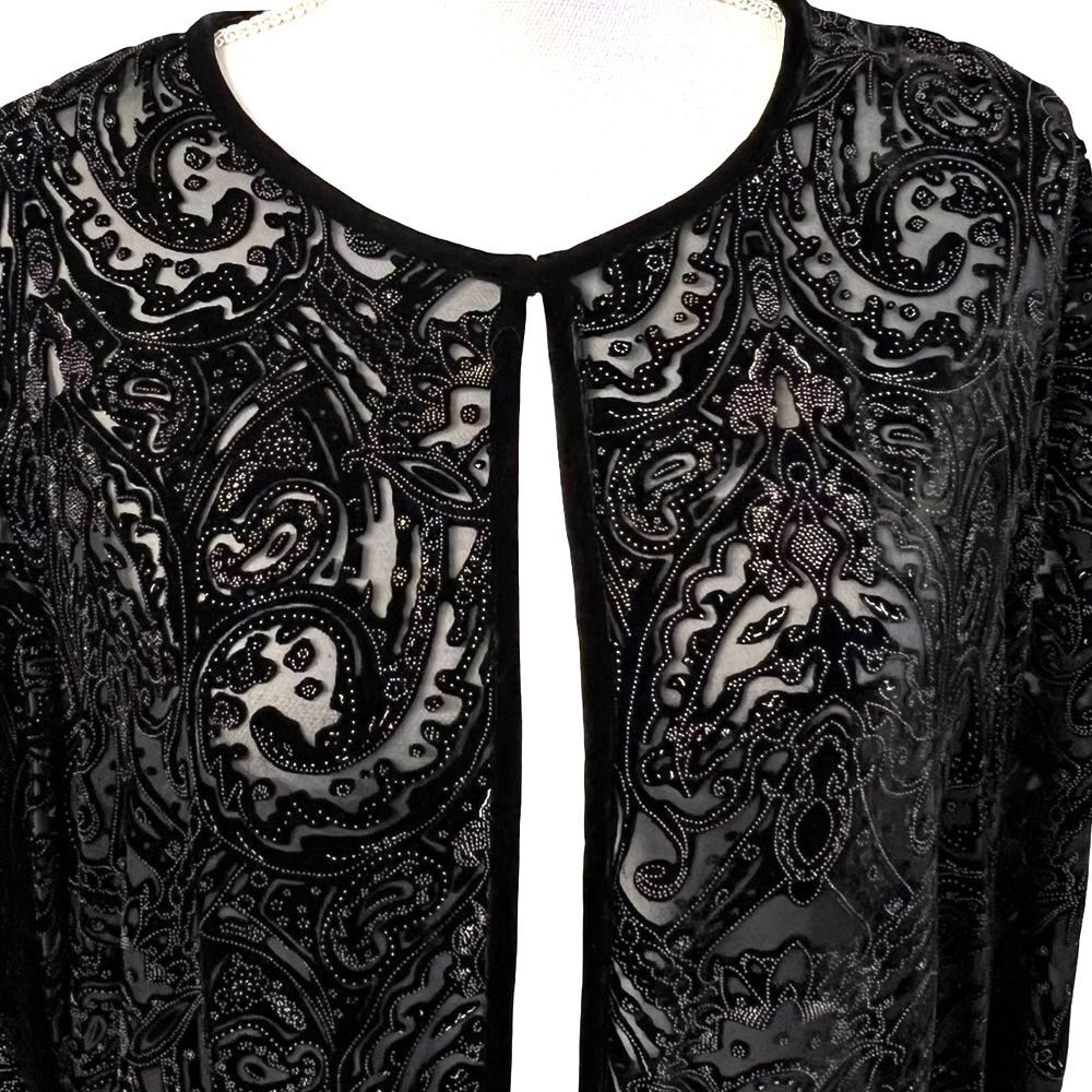August Max Womens Black Velvet Burnout Cardigan Sz 1X Scarf Boho Gothic Evening - Picture 2 of 11